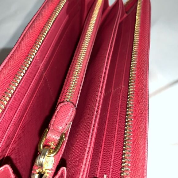 💥AUTHENTIC💥 Prada Saffiano Zip Around Clutch Wallet Pink - Picture 10 of 12